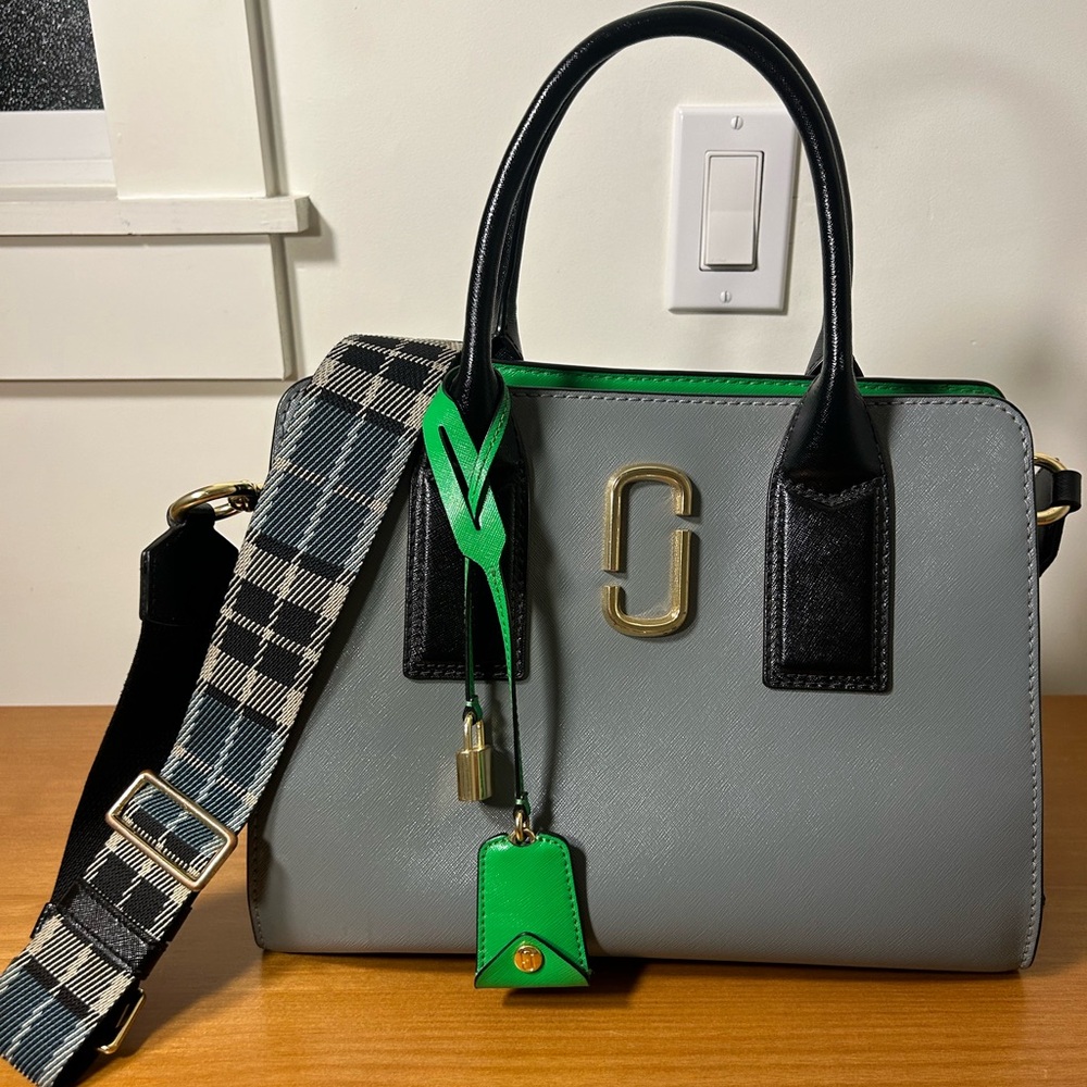 Used MARC JACOBS LITTLE BIG SHOT Handbag Bag Leather Women's Grey Multicolor